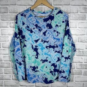 IBKUL Womens Medium Blue Paisley Long Sleeve UPF 50+ Golf Top Cool Feel